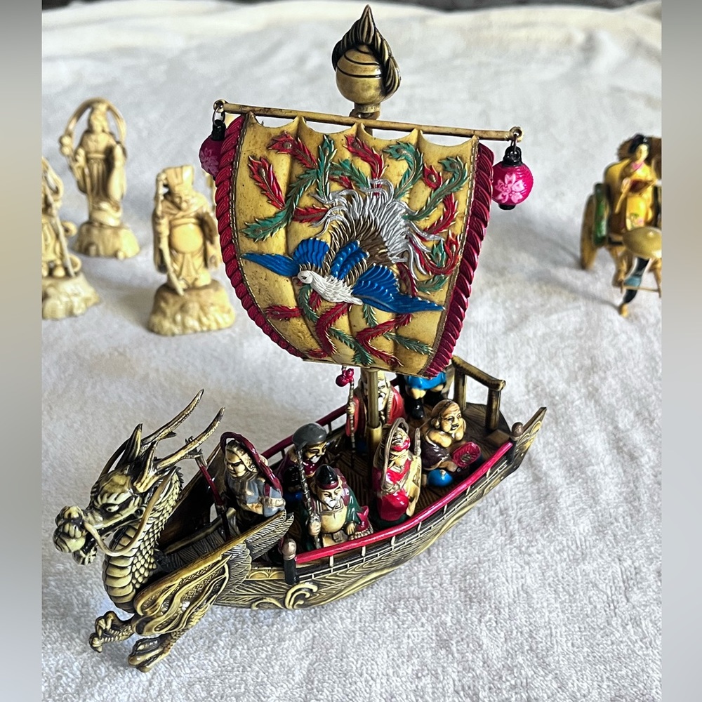 Vintage Japanese Celluloid Dragon Ship with 7 Deities / Gods of Good Fortune